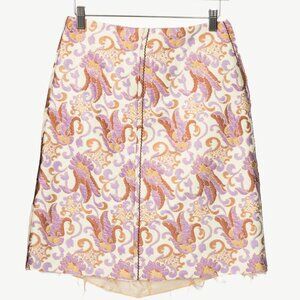 Prada SS15 Champagne & Purple Metallic-Baroque Jacquard Pencil Skirt